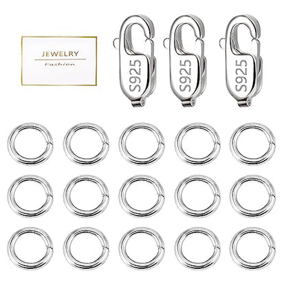 925 Sterling Silver Jewelry Making Lobster Clasps with Open Jump Rings Set | Small Spring Italian Clasps Lobster Claw Jump Rings Necklace Chains Connect Link Repair kit Supplies 925 Jewelry Findings - color: 23PcsB