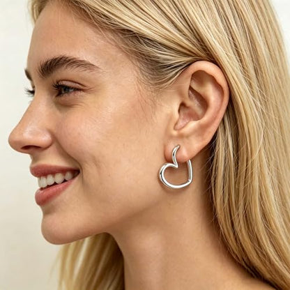 Gold Heart Hoop Earrings for Women Trendy Silver Post Earring Jewelry Gifts | Hypoallergenic Heart Earrings - color: Silver Heart