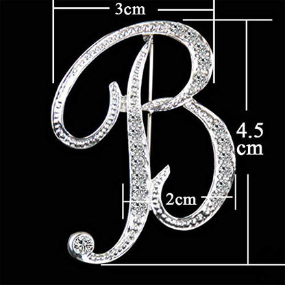 Letter Brooch Pins Initial Rhinestone Brooch for Women Crafts Silvery A-Z - color: Silver B