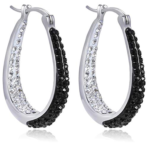 Savlano 14K White Gold Plated Inside Out Crystal Hoop Earrings For Women Comes With Savlano Gift Box - color: Black-White