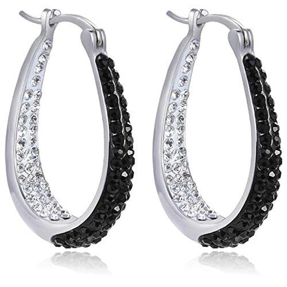 Savlano 14K White Gold Plated Inside Out Crystal Hoop Earrings For Women Comes With Savlano Gift Box - color: Black-White