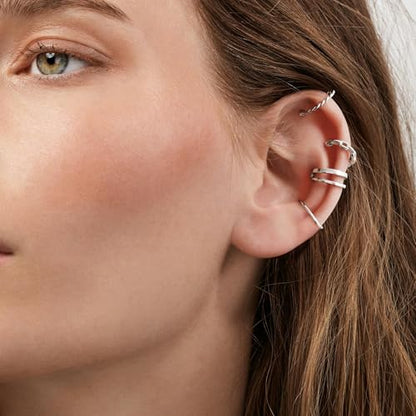 CHIC & ARTSY 925 Sterling Silver Ear Cuffs for Women, Non Piercing Clip On Cartilage Cuffs, Adjustable Fake Conch & Helix Earrings, Gold Plated & Oxidized Various Styles - color: ear cuff #6