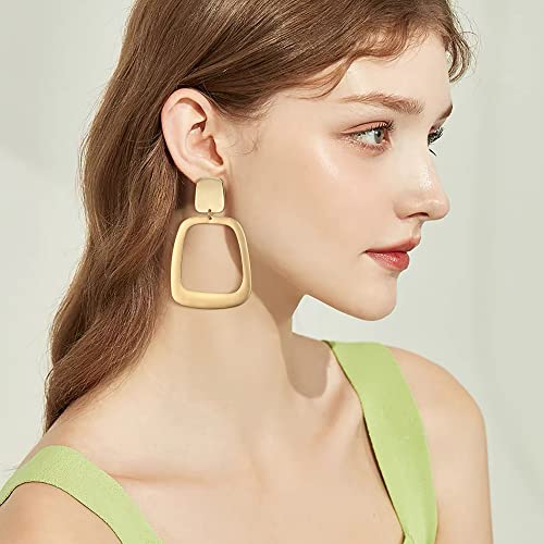 FANZE 2-3 Pairs Clip on Earrings Drop Earrings Set,Big Matte Gold Earrings Statement Earrings Jewelry Gift for Women - color: Gold