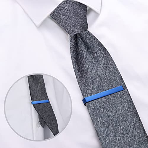 HAWSON Skinny Tie Clip Bar Set, 2 Inch Tie Clip for Men - Wedding, Meeting, Party Gift Set - color: 1 pcs Brushed Blue