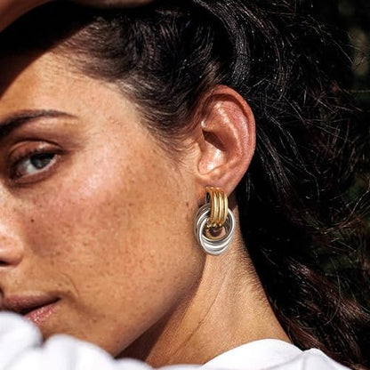 SHERLOVE Chunky Knot Gold Earrings Women Statement Drop Dangle Earrings | 14K Gold Plated Hypoallergenic Lightweight,Trendy Dainty Elegant Cute,Women Gold Jewelry Fashion Accessories Gifts - color: Knot Gold with Silver