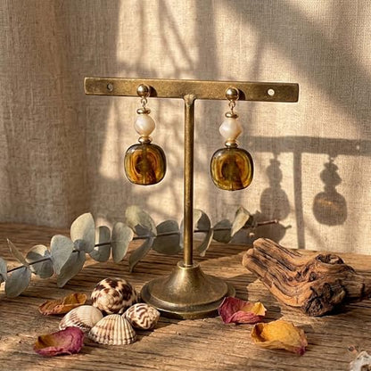 Gold Dangle Earrings for Women Boho Style, Hypoallergenic Trendy Resin Earrings - color: Resin Green