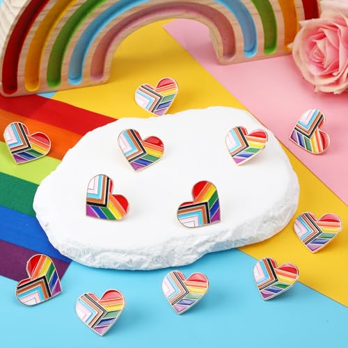 SANNIX 15Pcs Metal Heart Progress Pride Pin, Rainbow Pins Gay Flag Brooches LGBTQ Gay Badge Pins for Clothing Backpack Hat Pride Month Decoration Gift Bulk - style: Progress Pride Pin