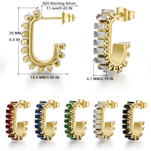 Green Crystal huggie gold hoop earrings for women Girls,14K Gold Plated with 925 Sterling Silver Post color Cubic Zirconia dainty cute Earrings| CZ Stud Earring - color: White stone
