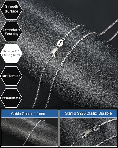 FUNEIA 925 Sterling Silver Necklace for Women Trendy Dainty Real Silver Chain Necklace Simple Thin Box Chain Beaded Chain Snake Chain Herringbone Necklaces Jewelry 14/16/18 Inch - color: 1.3mm Cable Chain