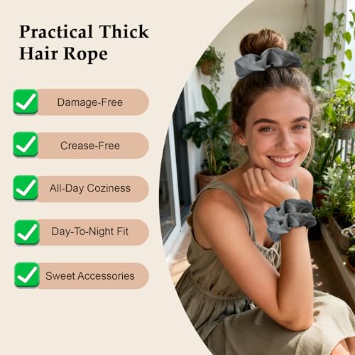 Satin Scrunchies for Women – 8PCS Green Silk Hair Ties – No Crease, Frizz-Free, Gentle Elastic Hair Bands for Thick & Thin Hair, Soft & Stylish Hair Accessories Gifts - color: Large-Sage green