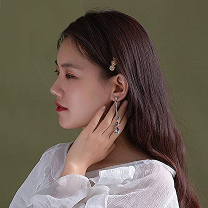 Temperament Crystal Butterfly Drop Dangle Earrings for Women Long Tassel Butterfly Stud Earrings - color: Bule