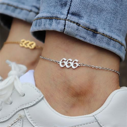 PAURO Women's Angel Number Bracelet Ankle Anklet Chain Adjustable | Stainless Steel, Minimalist Numerology Spiritual Statement Jewelry Gift - color: Gold 555, 8.3+2inch