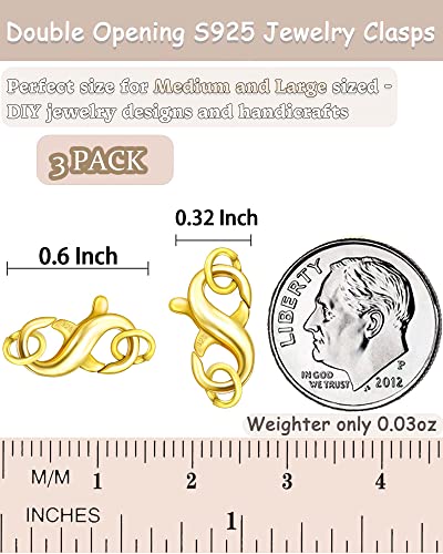 Dailyacc S925 Double Opening Lobster Clasp Sterling Silver and Gold Necklace Bracelet Extender Clasps and Closures for DIY Jewelry - color: Gold 3Pcs, size: 15.5mm × 7.5mm