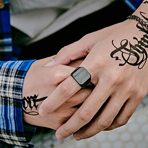 Stainless Steel Signet Ring for Men Solid Square Biker Rings Matte Brushed/Polished Finish - color: Polished, Black