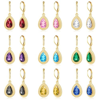 Dangle Earrings for Women Multicolor Crystal Drop Earrings Set Leverback Teardrop Earrings 925 Silver and 14K Gold Plated Hypoallergenic Fashion Cubic Zirconia Dangle Earrings Trendy Jewelry Gifts for Women - style: Teardrop Set-G 5