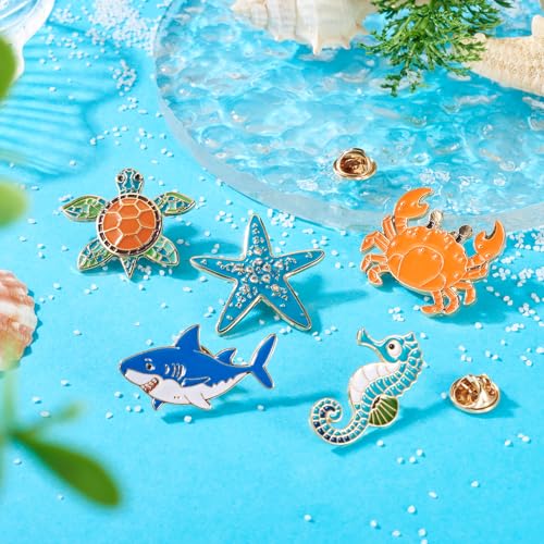 Pandahall 5Pcs Ocean Animal Cute Alloy Enamel Brooches Cartoon Marine Life Badges Turtle Whale Lapel Pins Brooch for DIY Clothes Backpack Hats Craft