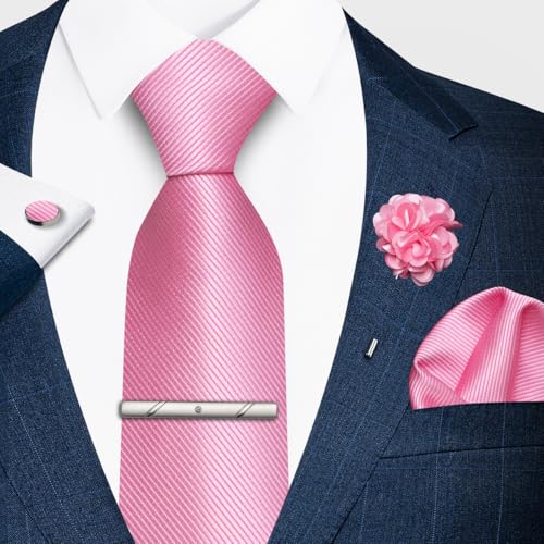joy alice 30 Colors Solid Ties for Man Pure Color Men's Tie Set with Lapel Pin Pocket Square Tie Clip - color: Dusty Rose