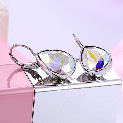 Xuping Jewelry Huggies Crystal Teardrop Earrings for Women Clear Crystals Leverback Silver Earring Fashion Party Jewelry Gifts - color: Multi