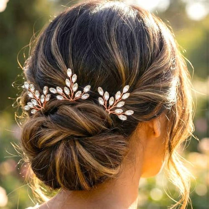 Heread Crystal Bride Wedding Hair Pins Rhinstones Bridal Hair Accessories Head Piece for Women and Girls (Pack of 3) - color: B Rose Gold