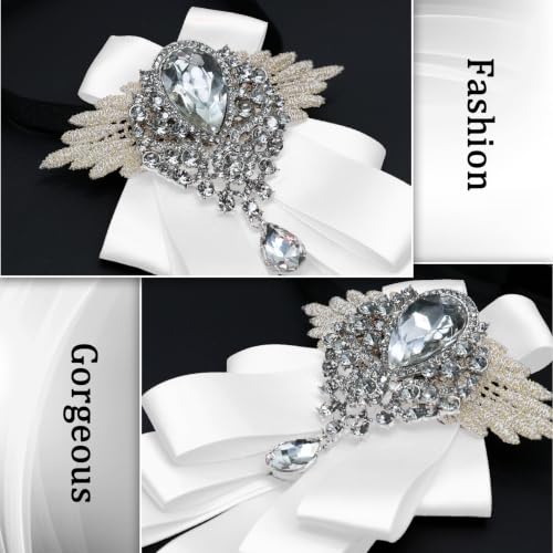 Big Rhinestone Bow Ties，Bowtie Pre-Tied Bowties Men Women | Suit for tuxedo party wedding - color: White
