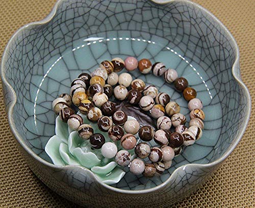 Angelstones Gemstones 8mm Round Beads Healing Crystal Bracelet for women | Natural Gemstone, Handmade Gifts for Women, Healing Crystal Round Beaded Stretch Bracelets, Unisex Jewelry for Women and Men - color: African Zebra Jasper