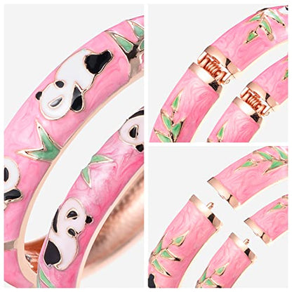 UJOY Cloisonne Chinese Panda Bracelets-Plated Gorgeous Handcrafted Gifts Enamel Bangles Set for Women 55C43 - color: C43-Panda (2 Pcs Set)-Pink