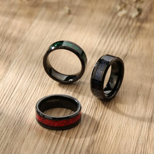 8mm Black Tungsten Carbide Ring for Men Women Red Carbon Fiber Celtic Dragon Inlay Knot Promise Wedding Band Beveled Edges Polished Comfort Fit - color: Red