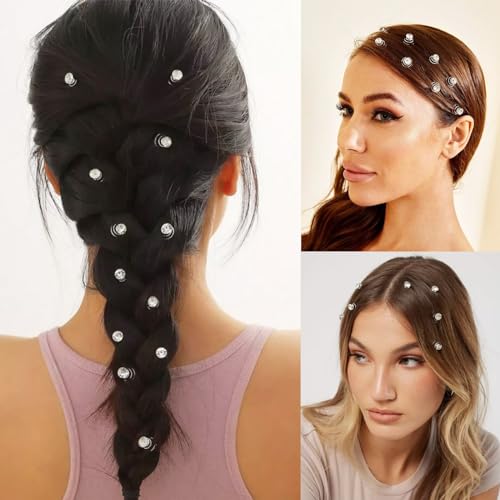 60 Pieces Spiral Rhinestone Hair Studs Gems Twists Coils Hair Clips Diamond Pearl Swirl Hair Pins Crystal Hair Jewels Accessories for Wedding Bridal Prom Party
