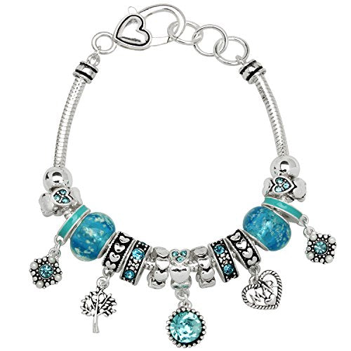 Falari Birthstone Bracelet Multi-Color Charm Beads Silvertone Birthday Gifts for Women - color: 03-March