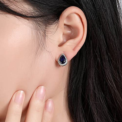 SELOVO Clip On earrings for Women Teardrop Cubic Zirconia Clip Earrings Stud - color: Blue