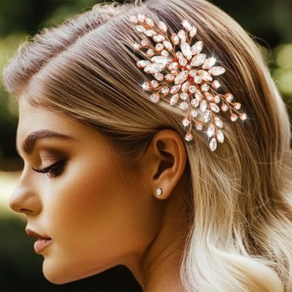 Bride Wedding Hair Comb Silver Crystal Hair Pieces Rhinestone Headpieces Bridal Hair Side Combs Hair Accessories for Women (C-Rose gold) - color: C-Rose gold