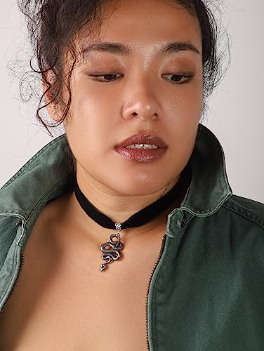 Snake Choker Necklace, Gothic Goth Choker, Goth Emo Punk Grunge Jewelry | Stainless steel and soft velvet, 12.6 in & 3 in extender chain, Gothic Emo Punk Grunge Jewelry, Halloween Costumes Jewelry