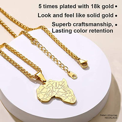 GOLDCHIC JEWELRY Africa Map Necklace for Men, Stainless Steel African Tribal/Egyptian Eye of Horus/I LOVE AFRICA/Elephant Map Hiphop Jewelry Unisex with 22'+2'Adjustable Chain - color: Africa Map - Gold, style: Personalised Engraving