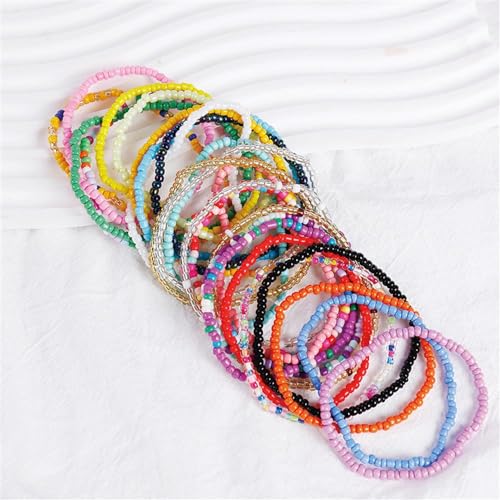 Soyzvteo 17Pcs Elastic Beaded Bracelets Bohemian Stackable Beaded Stretch Bracelets Colorful Boho Beach Bracelet Set Rainbow Handmade Seed Beach Bracelet Jewelry - color: 24Pcs