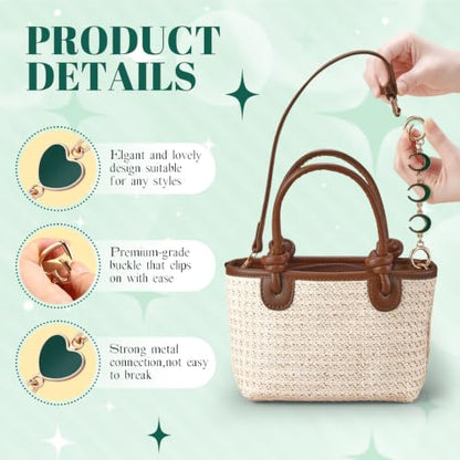 Sureio 5 Pcs Bag Extender Chain Pearl Purse Chain Ribbon Bow Keychain Extender Bag Strap Purse Charms Accessories for Handbag - color: Dark Green and Gold