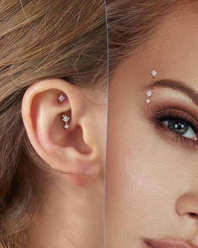 16G Rook Earrings Square Zirconium Eyebrow Rook Piercing Jewelry Stainless Steel Vertical Lip Jewelry Belly Button Ring - color: WG-8MM