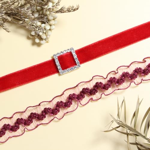 Nova&Aria Chokers Set For Women Heart Choker Necklaces Flower Pendant Velvet Cute Pink Turquoise Blue White Black Choker Necklace Christmas Colorful Lace Chokers - color: Red-A