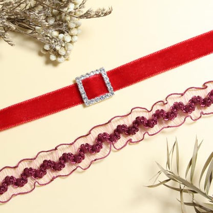 Nova&Aria Chokers Set For Women Heart Choker Necklaces Flower Pendant Velvet Cute Pink Turquoise Blue White Black Choker Necklace Christmas Colorful Lace Chokers - color: Red-A