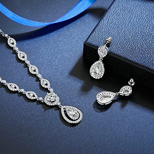 GULICX AAA Cubic Zirconia CZ Silver Plated Base Women's Party Jewelry Set Earrings Pendant Necklace - color: White gold plated