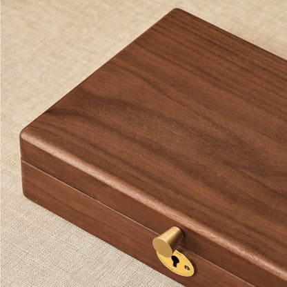 Black Walnut Wooden Lockable Jewelry Box, Natural Solid Wood Jewelry Organizer, Velvet Lined Case with Adjustable Dividers for Necklace Ring Earrings Bracelet, Handcrafted Gifts for Mom Women Girls - color: 1 Layer Lockable
