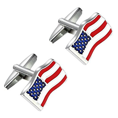 Urban Jewelry Cufflinks for Men, Stainless Steel Tuxedo Shirt Accessories – Black, Silver, Gold Cuff Links for Wedding, Business, Gifts for Father, Husband, Boyfriend, Son - style: USA Flag Style