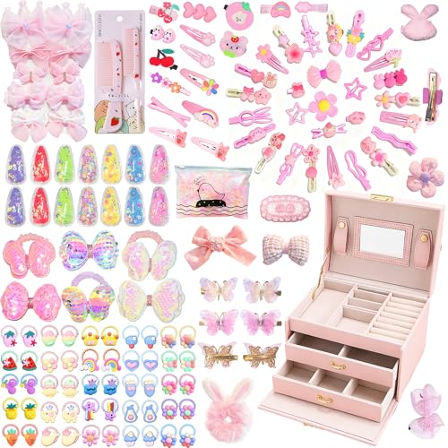 1293Pcs Hair Accessories Set for Girls with Pink Jewelry Storage, L-3Layers | Back to School Gift includes Hair Clips,Ties, Bows and Claws, No Pull, for Toddler Little One Teen Princess,Ponytail Holders - color: Pink, size: 1 Count (Pack of 1293)