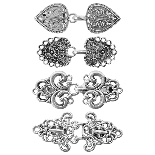 4-Piece Vintage Sweater Swirl Cape Cloak Clips for Dress Retro Cardigan Shawl Collar Clasp Dress Shirt Button Clip for Girl Women - color: Sliver