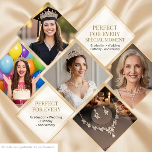 Kamirola Tiaras and Crowns for Women,Tiaras Earrings Necklace, Crystal Bridal Jewelry Set, Costume Jewelry for Women Party Halloween Prom Pageant - color: GOLD AB 2