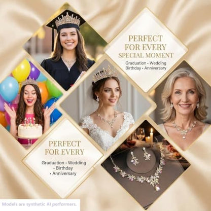 Kamirola Tiaras and Crowns for Women,Tiaras Earrings Necklace, Crystal Bridal Jewelry Set, Costume Jewelry for Women Party Halloween Prom Pageant - color: GOLD AB 2