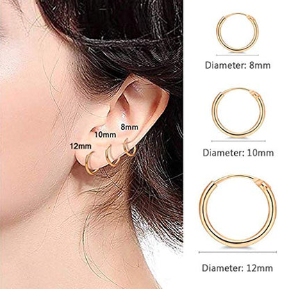 EPIRORA Silver Hoop Earrings- Cartilage Endless Small Hoop Earrings Set for Women Men, 3 Pairs of Hypoallergenic 925 Sterling Silver Tragus Earrings Nose Lip Rings - color: 3 Pairs(8/10/12mm)-Gold