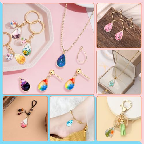 Oubaka Open Bezels for Resin,50pcs Open Bezel Pendants Opens Frame Pendant Hollow Frame Pendants Resin Craft Bezels for Resins Casting,Necklaces Earrings Making Supplies(K Gold,Teardrop) - color: K Gold;Teardrop