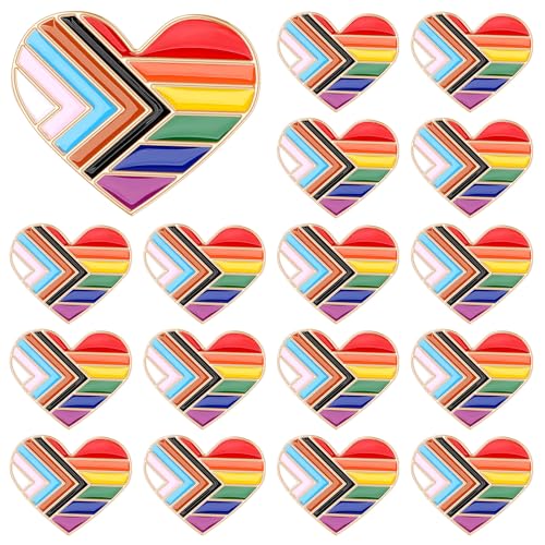 SANNIX 15Pcs Metal Heart Progress Pride Pin, Rainbow Pins Gay Flag Brooches LGBTQ Gay Badge Pins for Clothing Backpack Hat Pride Month Decoration Gift Bulk - style: Progress Pride Pin
