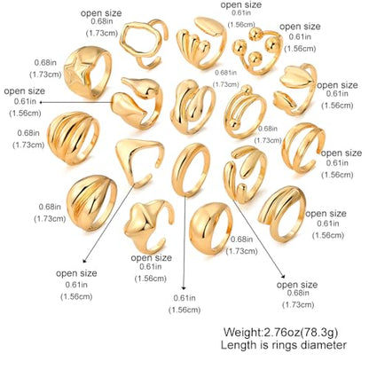Chunky Rings for Women Non Tarnish 14k Stackable Dome Statement Rings Sets Vintage Dainty Knuckle Open Midi Finger Rings Jewelry Pack Gifts - style: Stackable