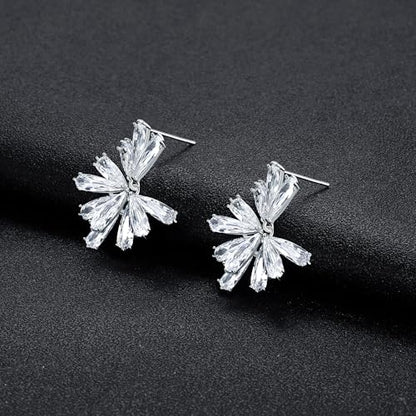 Gemsme Bridal Wedding Earrings for Brides Bridesmaides, 925 Sterling Silver Posts hypoallergenic Cubic Zirconia stud,Drop & Dangle Earrings for Women Jewelry Gifts - color: White - Flower Shape